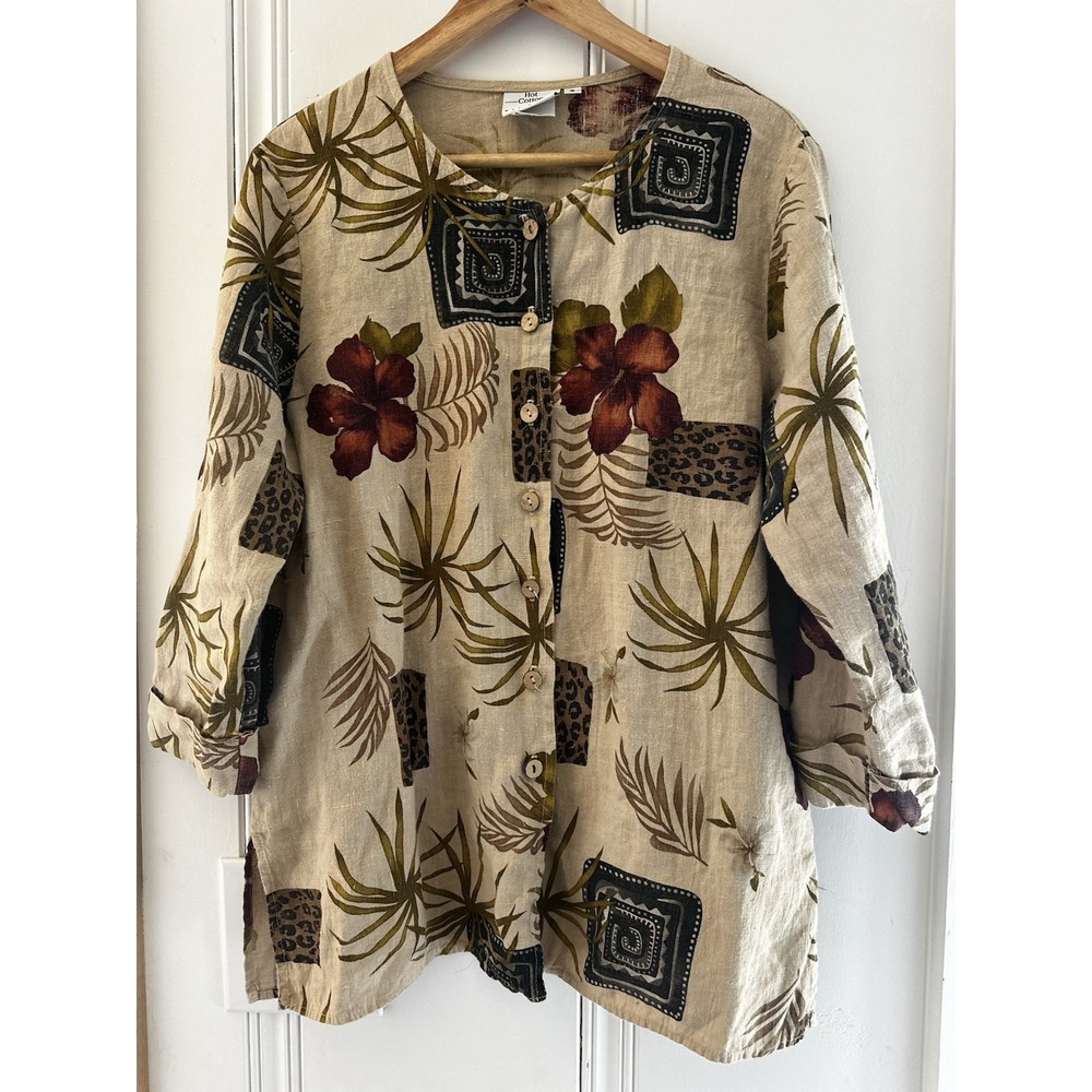 Hot Cotton‎ Linen Top Womens Small Tropical Floral Boho USA Made